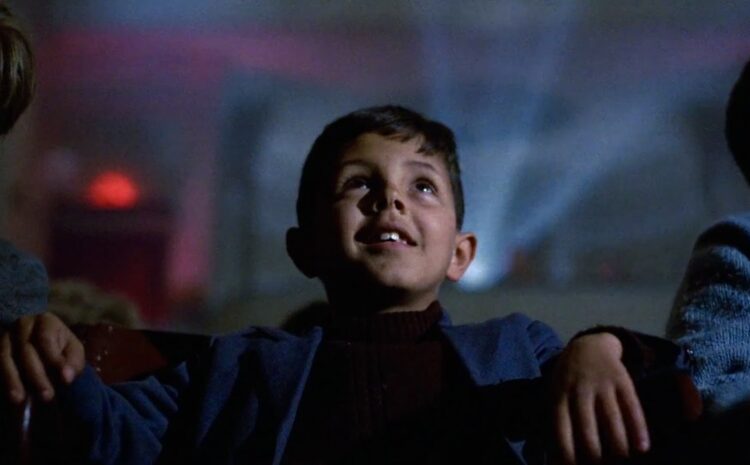 An image portraying a shot from the film Nuovo Cinema Paradiso