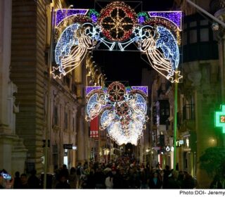 A photo showing Christmas lights in Republic Street, Valletta