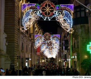A photo showing Christmas lights in Republic Street, Valletta