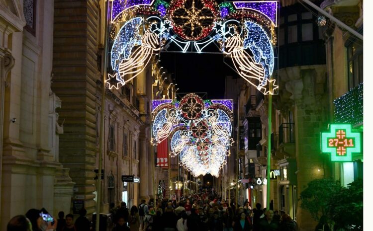 A photo showing Christmas lights in Republic Street, Valletta