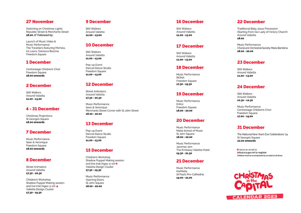 A document giving the Full details of the Christmas in the Capital Programme