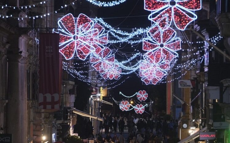 A photo showing Christmas lights in Republic Street, Valletta