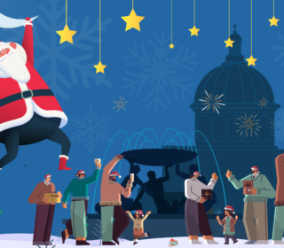 An image showing Santa Claus amid the Christmas tree and festive spirit in Valletta