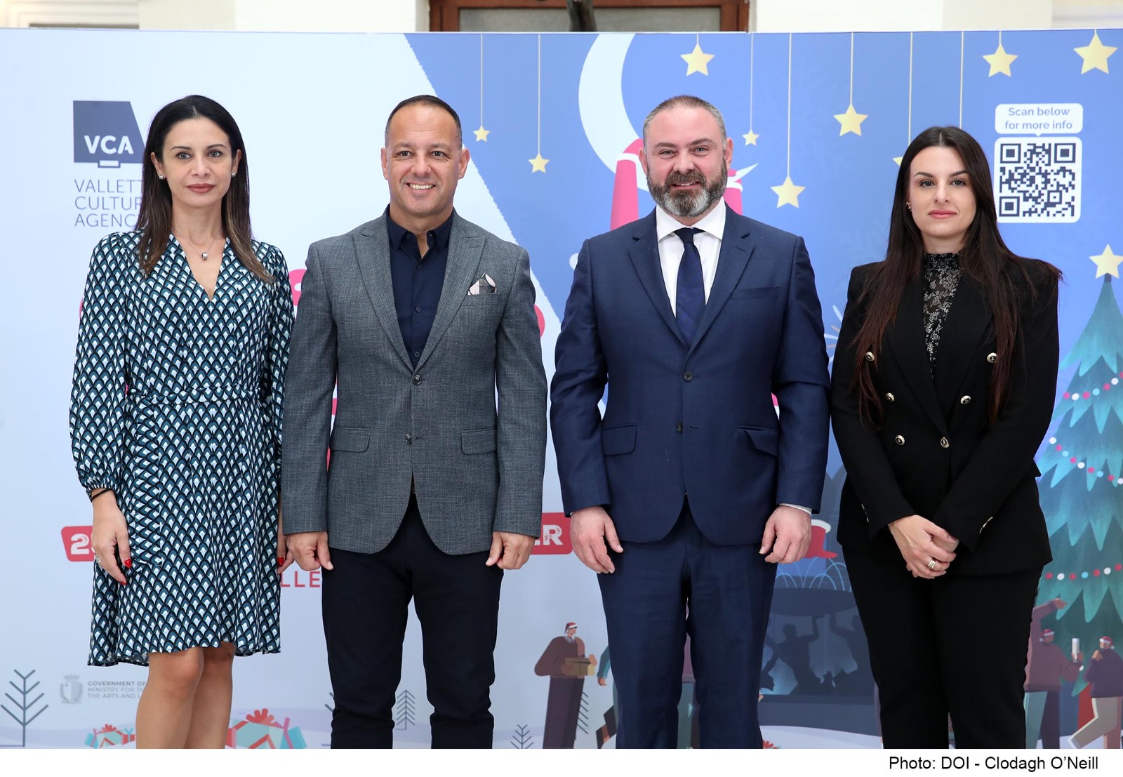 A photo showing the VCA CEO Catherine Tabone, VCA Chairman Jason Micallef, Culture Minister Owen Bonnici and VCA Head of Programming & Production Jessica Muscat during the press launch of Christmas in the Capital 2023