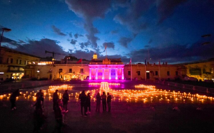 A photo showing the fire bowl installation in St George's Square