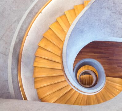 A photo showing a spiral staircase