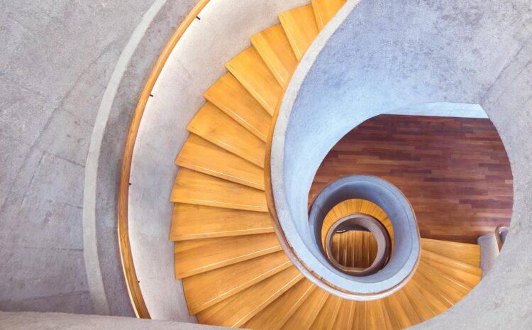 A photo showing a spiral staircase