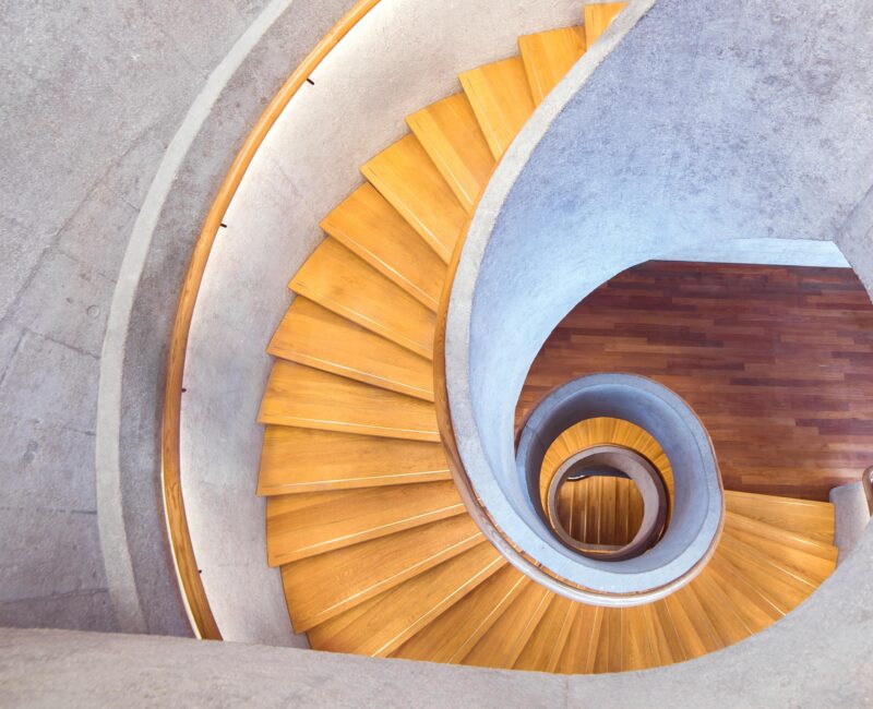 A photo showing a spiral staircase