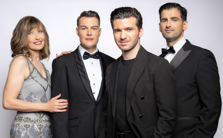 A photo showing acclaimend Maltese tenors Alan Sciberras and Cliff Zammit Stevens, vocalist Nadine Axisa and music director Ryan Paul Abela
