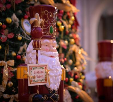 A photo showing one of the nutcrackers decorating Valletta's Christmas Tree in Great Siege Square