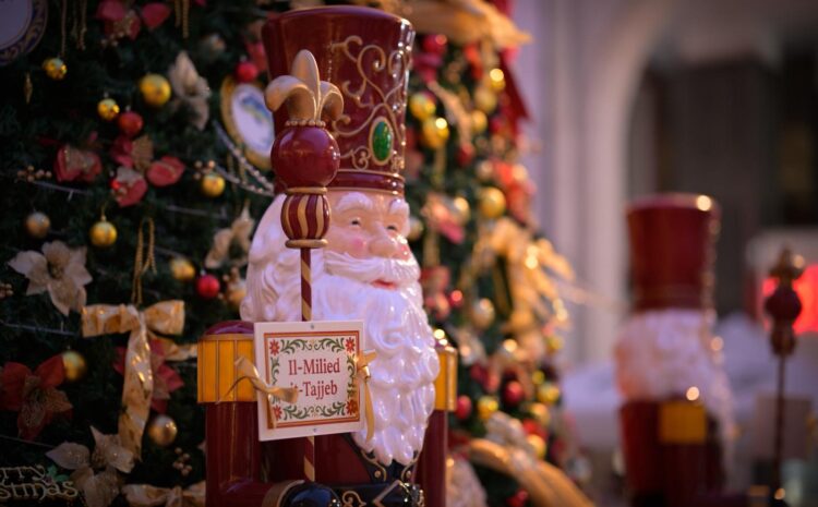 A photo showing one of the nutcrackers decorating Valletta's Christmas Tree in Great Siege Square