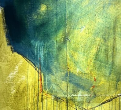 A close-up from a paiting by Paul Camilleri in yellows and blues