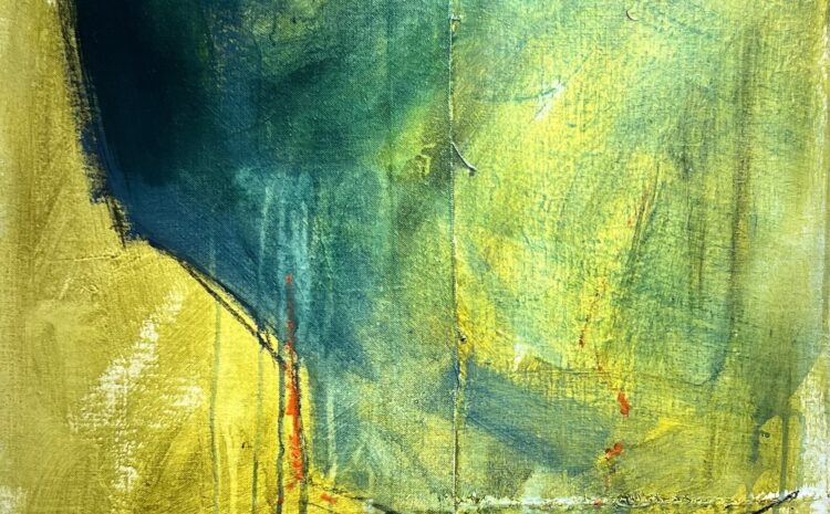 A close-up from a paiting by Paul Camilleri in yellows and blues