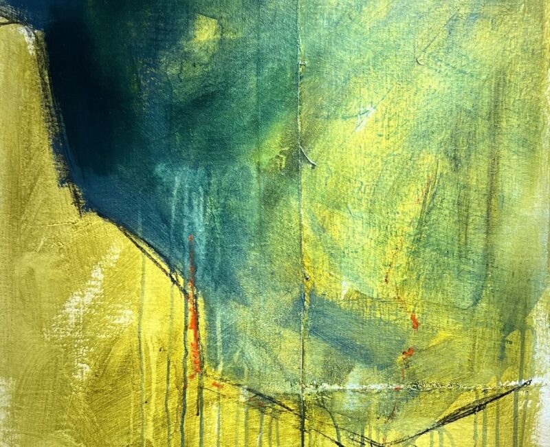 A close-up from a paiting by Paul Camilleri in yellows and blues