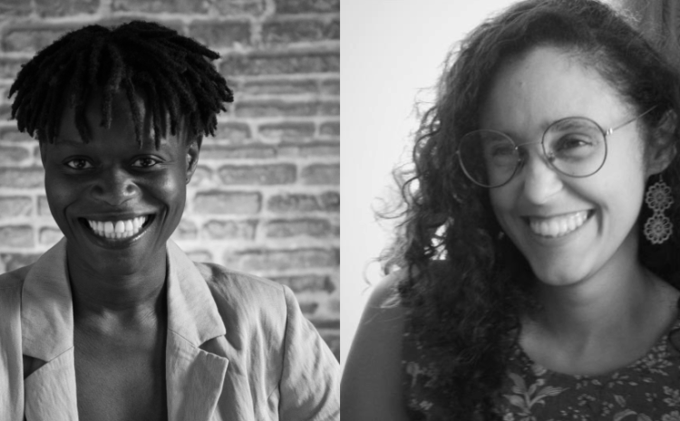 A black and white photo showing Spazju Kreattiv Artists in Residence Thaís dos Santos Silva and Ludi Adelino Djama